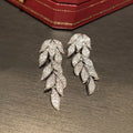 Micro Paved Zircon Leaf Drop Earrings For Women, Elegant Botanical Long Stud Jewelry view 2