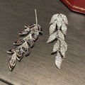Micro Paved Zircon Leaf Drop Earrings For Women, Elegant Botanical Long Stud Jewelry view 3