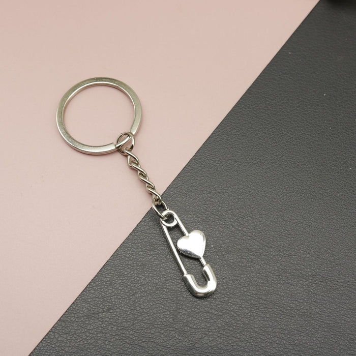 Zinc Alloy Heart Safety Pin Keychain Bag Charm Gift