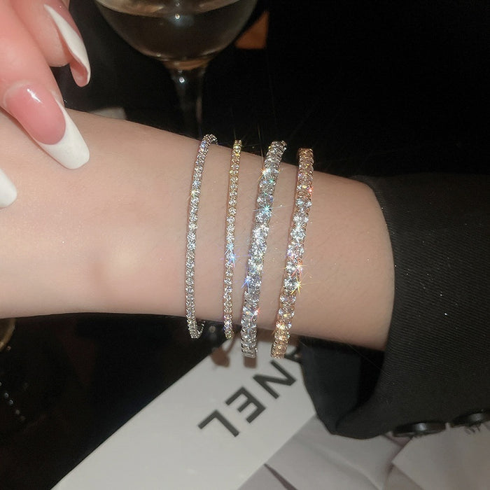 Copper Round Rhinestone Open Bangle For Women Minimalist Light Luxury Jewelry