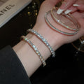 Copper Round Rhinestone Open Bangle For Women Minimalist Light Luxury Jewelry view 3