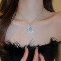 Copper Zircon Waterdrop Star Moon Pendant Necklace, Premium Geometric Clavicle Chain for Women view 1