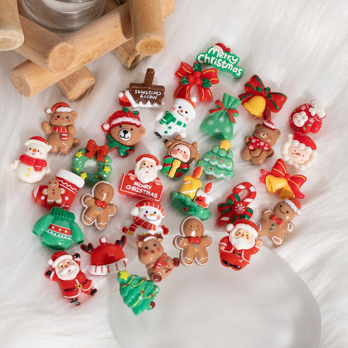 Silver Needle Cartoon Christmas Gingerbread Man Bell Polymer Clay Stud Earrings, Santa Reindeer Holiday Earwear