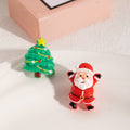 Silver Needle Cartoon Christmas Gingerbread Man Bell Polymer Clay Stud Earrings, Santa Reindeer Holiday Earwear view 4