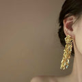 Chic Metal Rose Flower Tassel Drop Earrings With Silver Needle Posts Light Luxury Long Design view 4