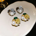 Faux Pearl Rose Flower Stud Earrings With Silver Pins, French Elegant Fashion Jewelry view 3