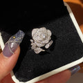 European American Rose Flower Open Adjustable Shiny Ring For Women Fashion Engagement Gift Jewelry view 3