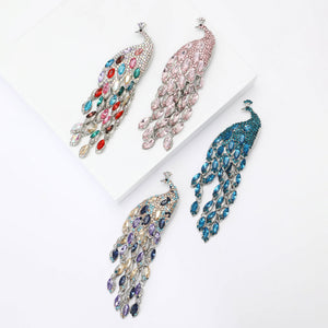 Alloy Rhinestone Peacock Chain Brooch Pin For Suits And Shawls