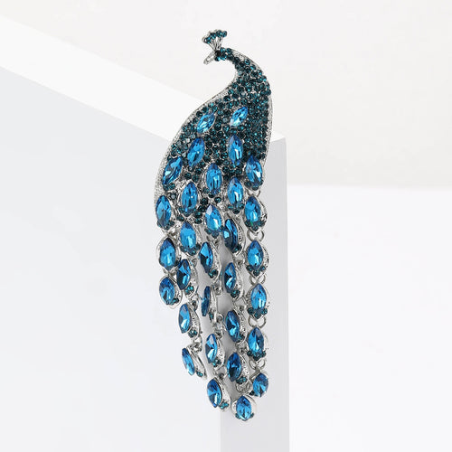 Alloy Rhinestone Peacock Chain Brooch Pin For Suits And Shawls