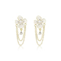 Elegant White Enamel Flower Pearl Rhinestone Gold Chain Tassel Drop Stud Earrings view 5