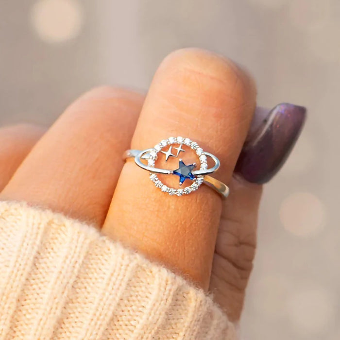 Planet Star Design Ring For Women With Zircon Inlay, Trendy Fashion Jewelry Accessory