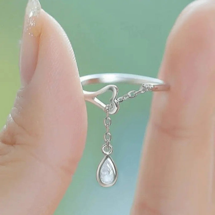 Minimalist Heart Chain Pendant Ring For Women, Sweet Daily Wear Fashion Accessory