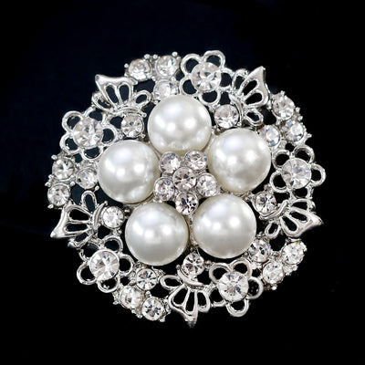 Front product view of the flower brooch pin in black and silver