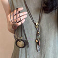 Ethnic Faux Leather Star Feather Tassel Necklace, Vintage Chinese Style Geometric Collarbone Jewelry view 1