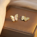 Elegant French Vintage White Enamel Butterfly Studs With Pink Zircon Forest Style Women's Earrings view 2