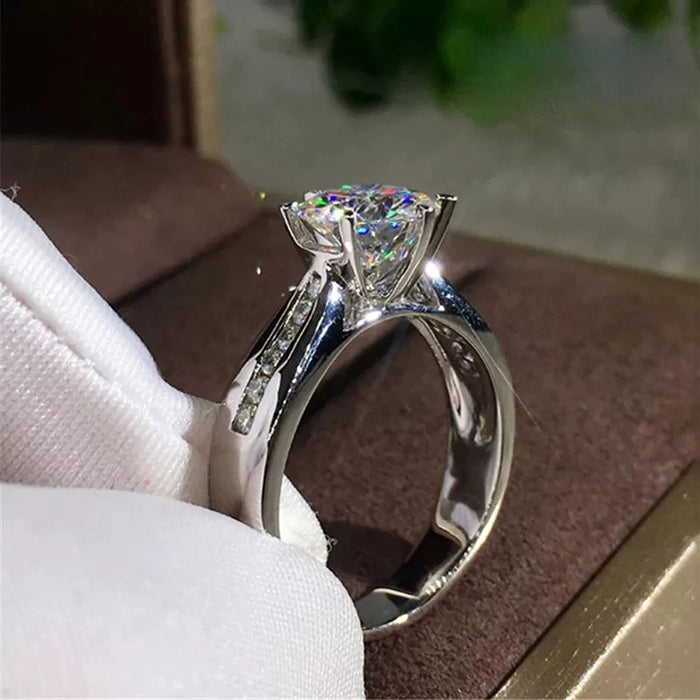 Classic Elegant Zircon Inlaid Ring For Women Shiny Engagement Wedding Single Jewelry