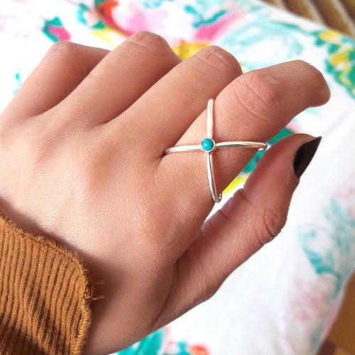 Minimalist Geometric Cross Hoop Ring For Women, Trendy Daily Matching Fashion Jewelry Accessory
