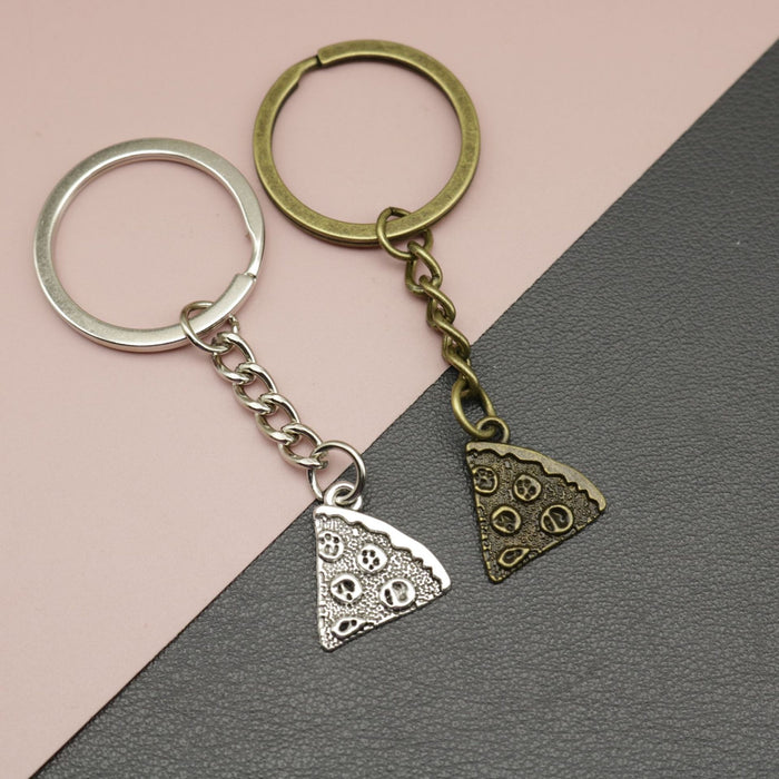 Metal Pizza Slice Keychain Fun Food Bag Charm Gift