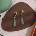 Vintage New Chinese Leaf Green Crystal Water Drop Tassel Long Dangle Silver Needle Earrings view 3
