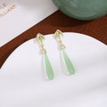 Vintage New Chinese Leaf Green Crystal Water Drop Tassel Long Dangle Silver Needle Earrings view 4
