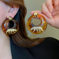 Retro Maillard Gradient Tiger Resin Geometric Drop Earrings With Silver Posts view 2