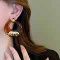 Retro Maillard Gradient Tiger Resin Geometric Drop Earrings With Silver Posts view 4