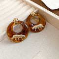 Retro Maillard Gradient Tiger Resin Geometric Drop Earrings With Silver Posts view 3