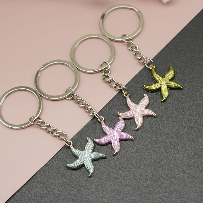 Zinc Alloy Enamel Starfish Keychain Bag Charm Key Ring Gift