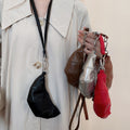 Y2K Faux Leather Croissant Bag Sweater Necklace For Women, Geometric Ring Pendant Accessory view 1