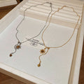 Tiger Eye Sunflower Pendant Necklace Light Luxury Vintage Floral Collarbone Chain Jewelry view 3