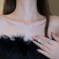 Sea Blue Copper Jewelry Set With Round Pendant Necklace Earrings Ring Bracelet Princess Style view 2