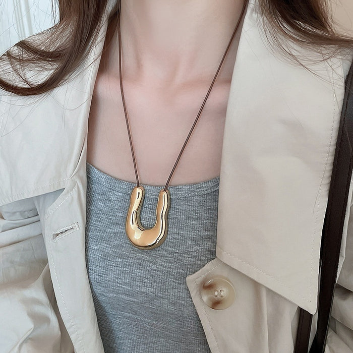 Adjustable Copper Irregular U Shaped Pendant Necklace Geometric Line Light Luxury Collarbone Jewelry