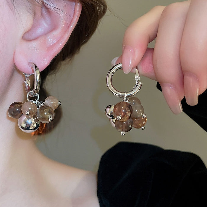 Chic Y2K Gradient Resin Ball Drop Earrings With Silver Pin Geometric Ring Design For Women