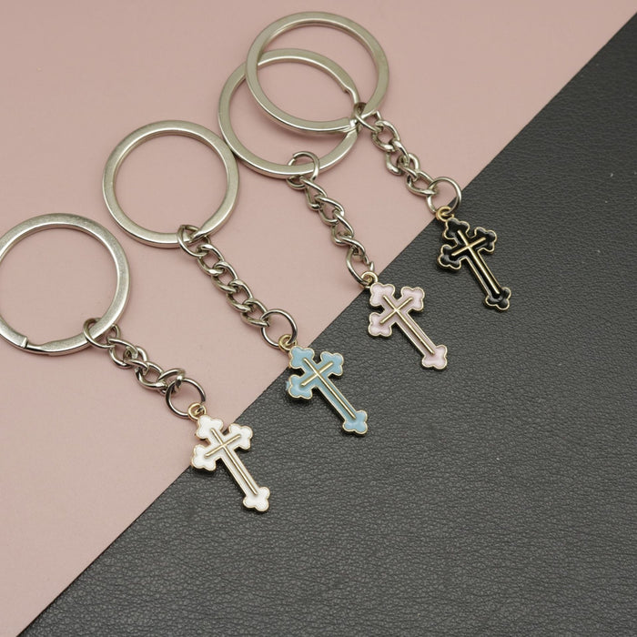 Zinc Alloy Oil Drip Cross Keychain Bag Charm Gift
