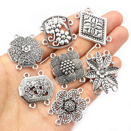 Antique Silver Ethnic Style Multi Hole Connectors For DIY Necklace Bracelet Pendant Jewelry