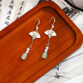 Vintage Chinese Fan Bamboo Leaf Zircon Pearl Green Teardrop Tassel Luxury Dangle Earrings view 2