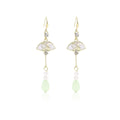 Vintage Chinese Fan Bamboo Leaf Zircon Pearl Green Teardrop Tassel Luxury Dangle Earrings view 5