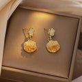Elegant Korean Silver Pin Orange Gradient Hexagon Zircon Crystal Drop Earrings view 3