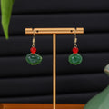 Vintage Chinese Style Green Resin Bead Dangle Hook Earrings With Red Accent Beads Elegant Ethnic Drop Earrings view 1