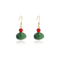 Vintage Chinese Style Green Resin Bead Dangle Hook Earrings With Red Accent Beads Elegant Ethnic Drop Earrings view 5