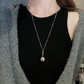 Stainless Steel Minimalist Round Ball Pendant Necklace For Women Elegant Long Clavicle Chain view 1