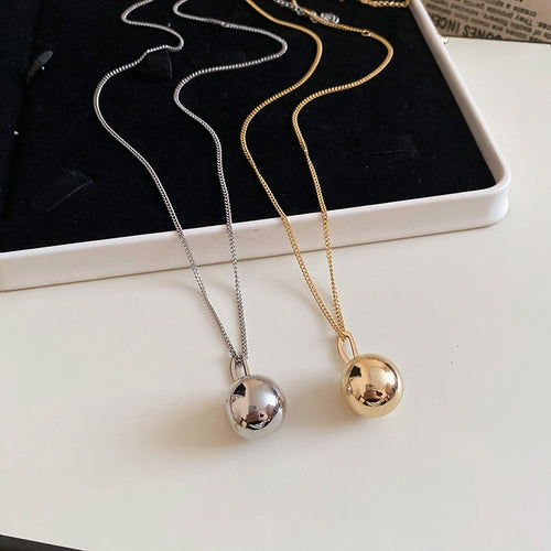 Stainless Steel Minimalist Round Ball Pendant Necklace For Women Elegant Long Clavicle Chain