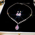 Elegant Court Style Copper Teardrop Pink Rhinestone Pendant Earrings Necklace Jewelry Set view 1