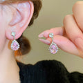 Elegant Court Style Copper Teardrop Pink Rhinestone Pendant Earrings Necklace Jewelry Set view 4