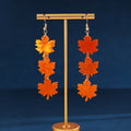 Autumn Maple Leaf Acrylic Water Ripple Long Tassel Elegant Fire Red Drop Earrings view 1