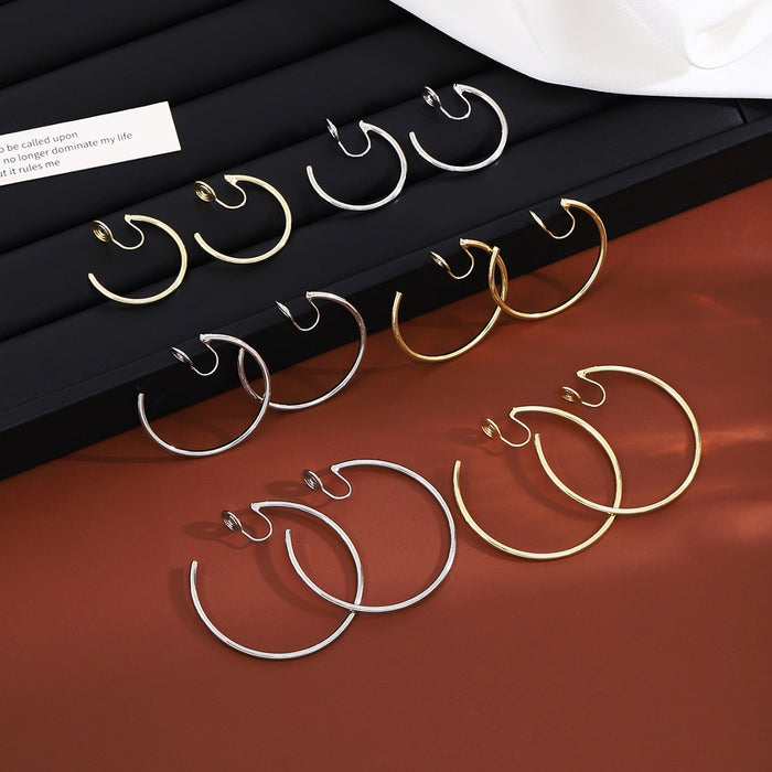 Vintage Hong Kong Style Spiral Hoop Clip On Alloy Earrings For Women, Elegant No Piercing Earrings