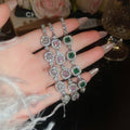 French Court Style Copper Emerald Rhinestone Geometric Bangle For Women view 4