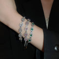 French Court Style Copper Emerald Rhinestone Geometric Bangle For Women view 1