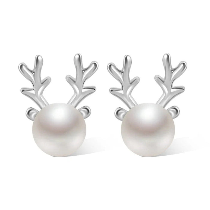 Fashion Christmas Reindeer Antler Stud Earrings For Women, Holiday Party Jewelry Accessories