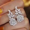 Rose Flower Drop Earrings For Women, Sparkling Micro Paved Zircon Fashion Ear Jewelry view 1